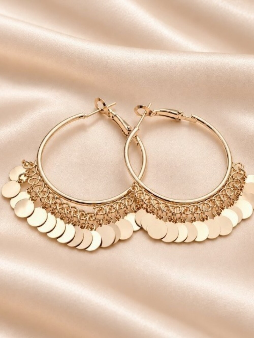 2 - $20 Gold Disc Fringe Hoop Earrings